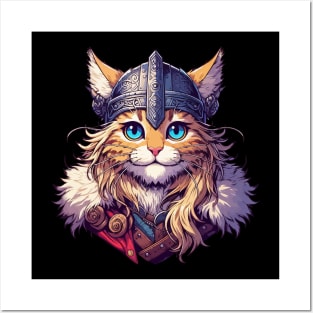 Cute Viking Warrior Cat Norse Mythology Anime Portrait Posters and Art